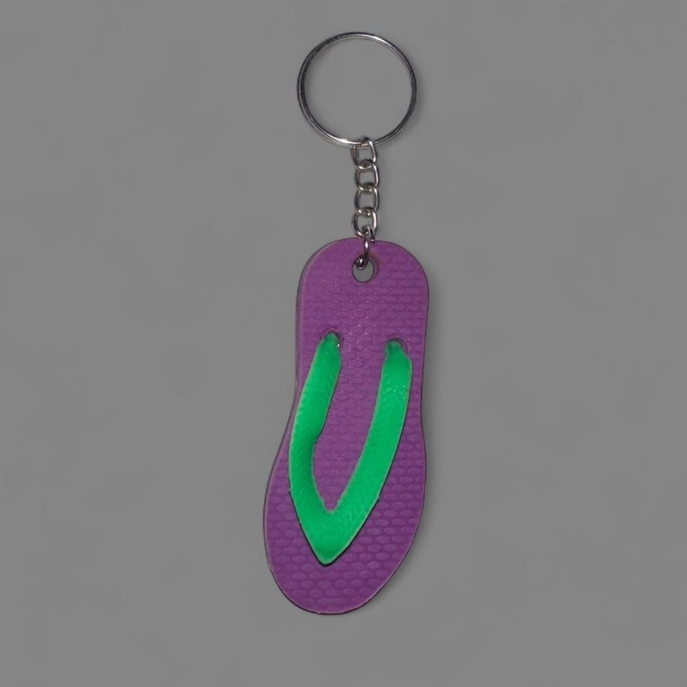 Purple and Green Rubber Flip Flop Keychain